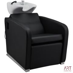 Frizerski umivalnik Aston (bel umivalnik, črno oblazinjenje, električno premični naslon za noge)