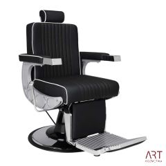 Brivski stol Carlos (črno-beli vložki, kromirano podnožje s črnim prekritjem)